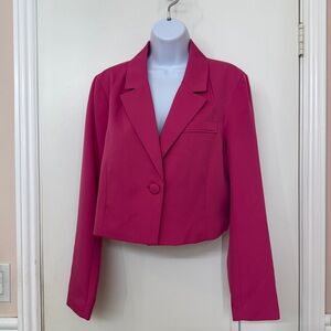 Avec Les Filles Women's Vibrant Magenta Pink Cropped Blazer Jacket Size L NEW